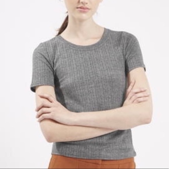 Topshop Tops - Topshop Gray Ribbed Short Sleeve T-Shirt
